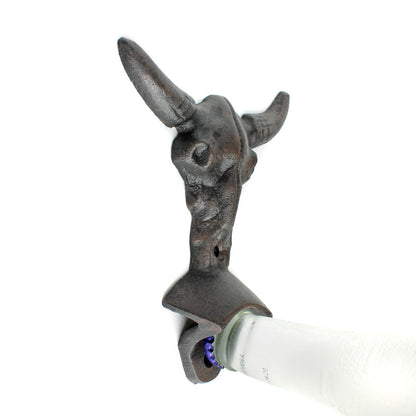 Cast Iron Longhorn Beer Bottle Opener Steer Skull Wall Mounted Western Bar Decor