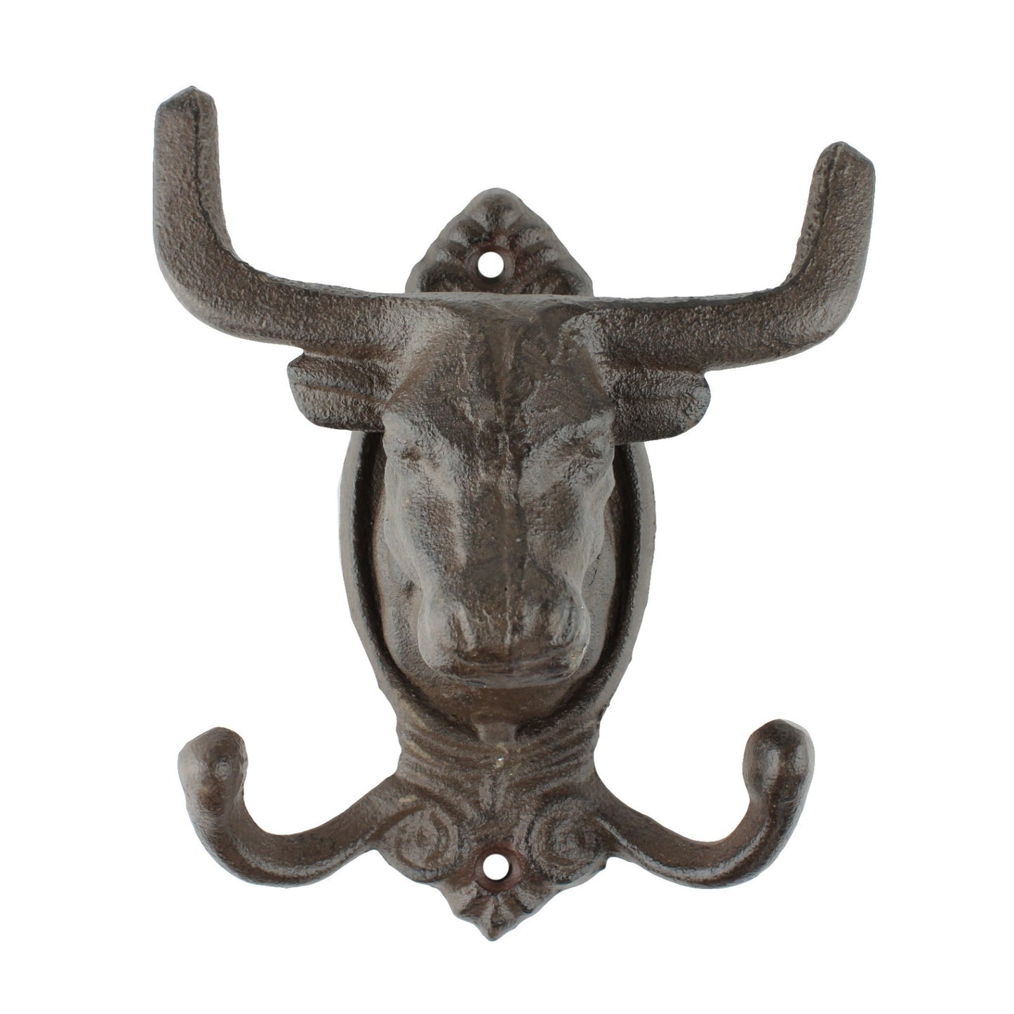 Cast Iron Longhorn Bull Skull Wall Hook Coat Rack Rustic Western Decor Brown