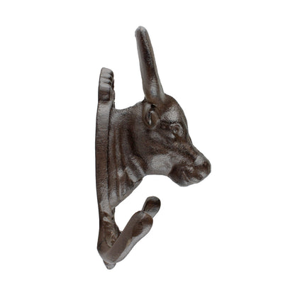 Cast Iron Longhorn Bull Skull Wall Hook Coat Rack Rustic Western Decor Brown