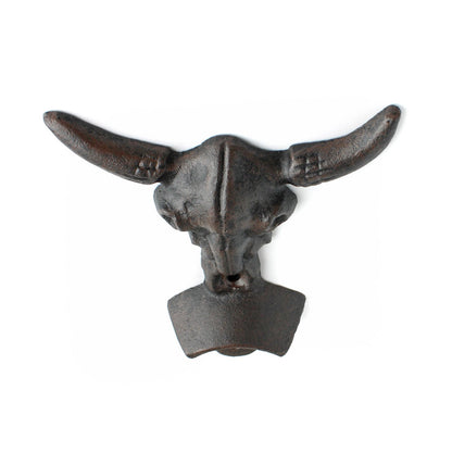 Cast Iron Longhorn Beer Bottle Opener Steer Skull Wall Mounted Western Bar Decor