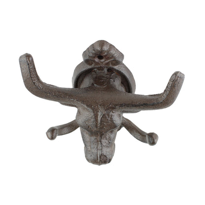 Cast Iron Longhorn Bull Skull Wall Hook Coat Rack Rustic Western Decor Brown