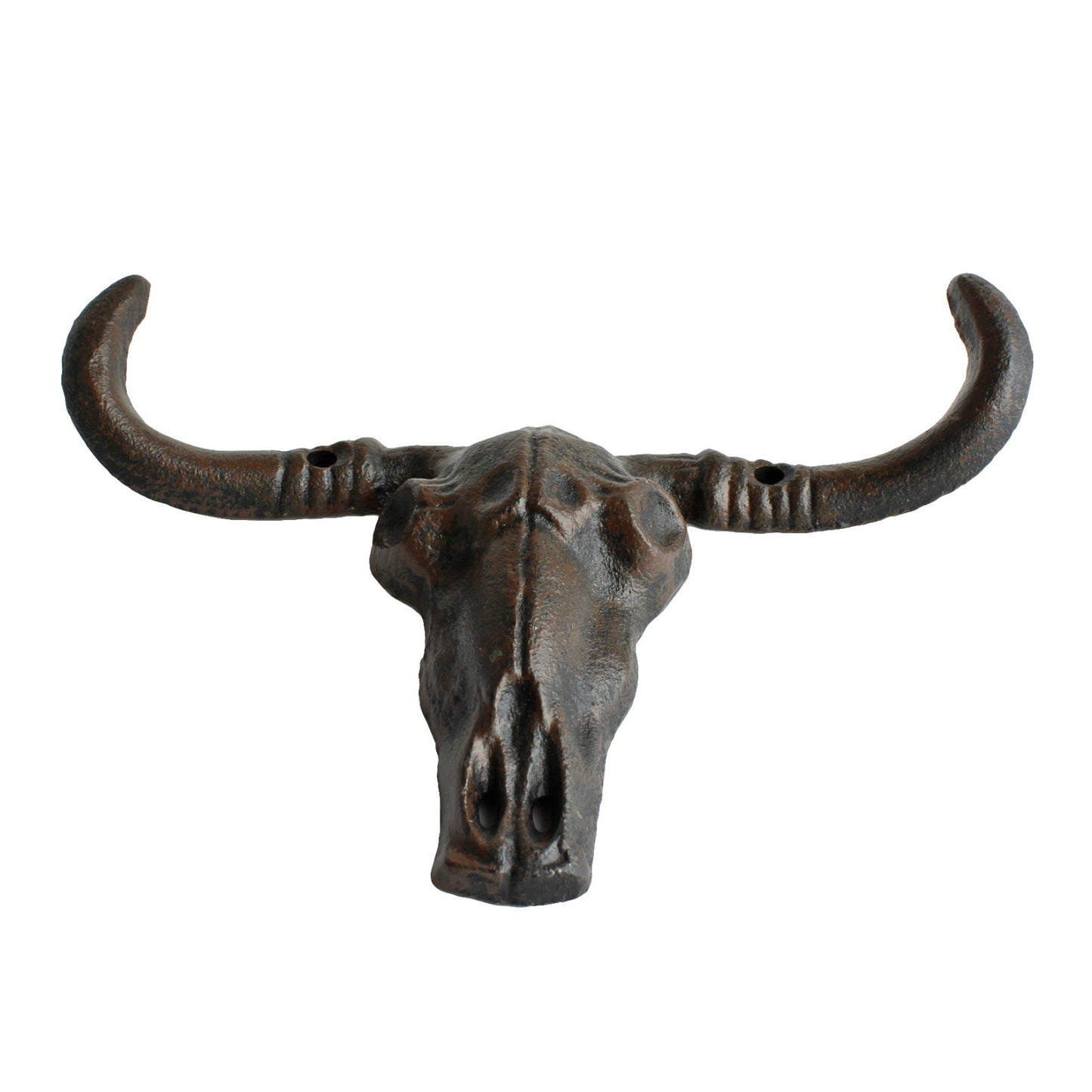 Cast Iron Longhorn Bull Skull Wall Hook Coat Rack Western Rustic Decor 7" Wide