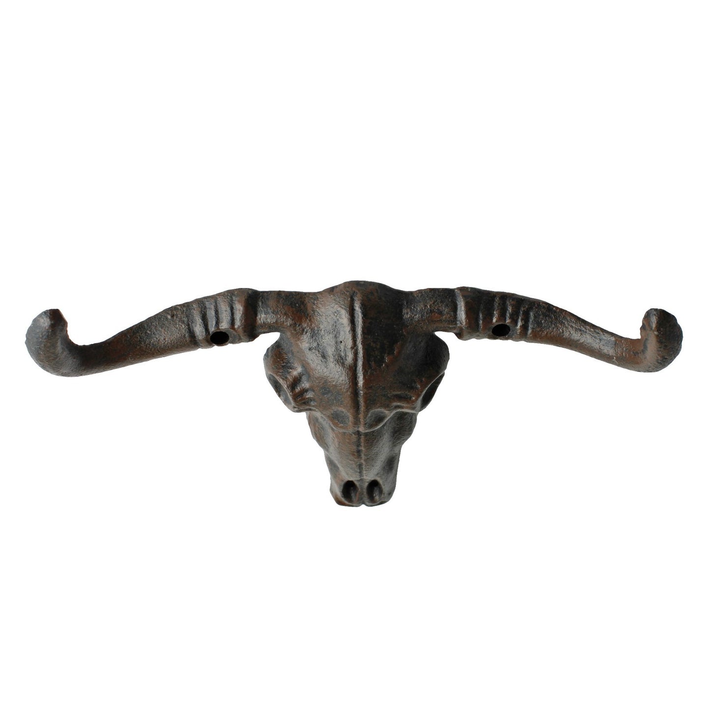 Cast Iron Longhorn Bull Skull Wall Hook Coat Rack Western Rustic Decor 7" Wide
