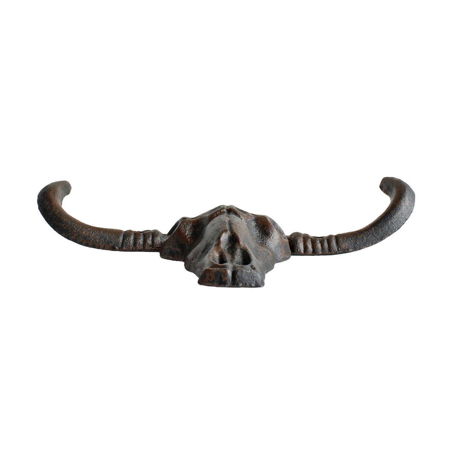 Cast Iron Longhorn Bull Skull Wall Hook Coat Rack Western Rustic Decor 7" Wide