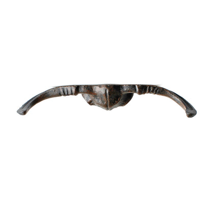 Cast Iron Longhorn Bull Skull Wall Hook Coat Rack Western Rustic Decor 7" Wide