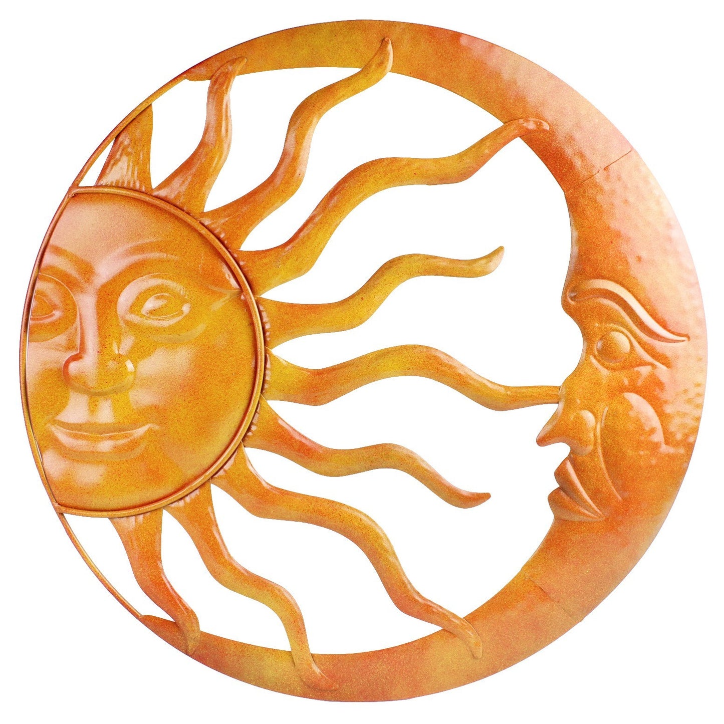 Tin Metal Sun & Moon Wall Decor Celestial Garden Decor Red and Yellow 16.5 inch