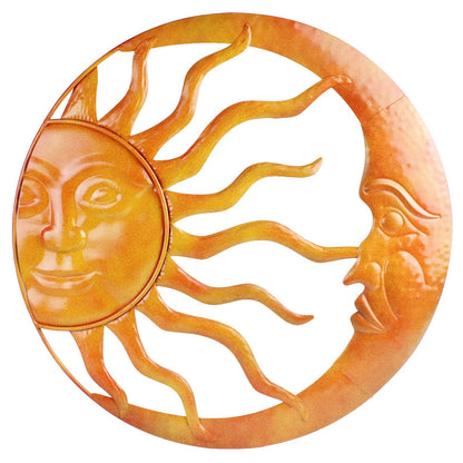 Tin Metal Sun & Moon Wall Decor Celestial Garden Decor Red and Yellow 16.5 inch