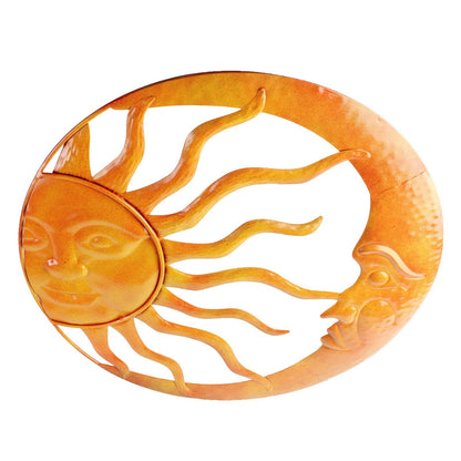 Tin Metal Sun & Moon Wall Decor Celestial Garden Decor Red and Yellow 16.5 inch