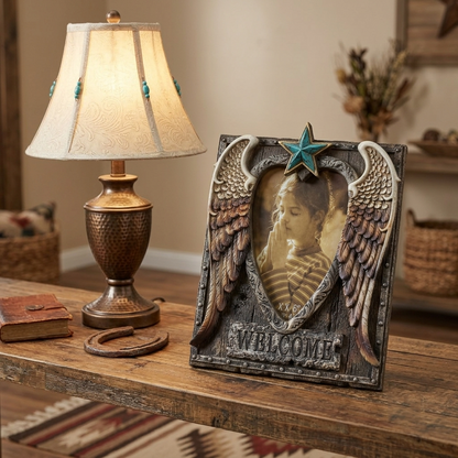 Western Cowboy Angel Wings Photo Frame 4x6 Rustic Star Welcome Sign Desk Decor