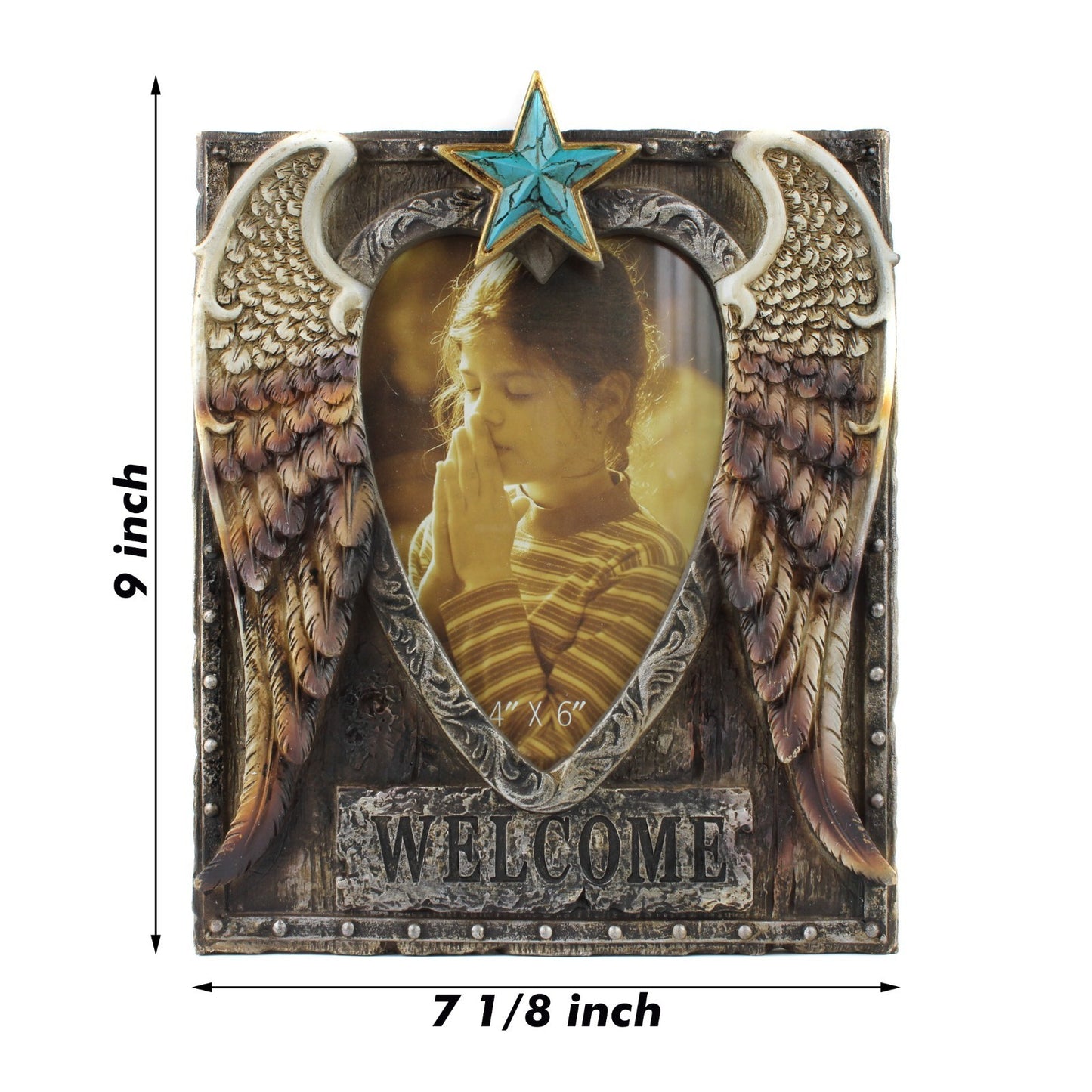 Western Cowboy Angel Wings Photo Frame 4x6 Rustic Star Welcome Sign Desk Decor