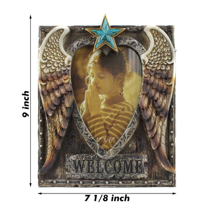 Western Cowboy Angel Wings Photo Frame 4x6 Rustic Star Welcome Sign Desk Decor