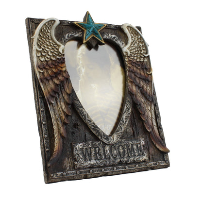 Western Cowboy Angel Wings Photo Frame 4x6 Rustic Star Welcome Sign Desk Decor