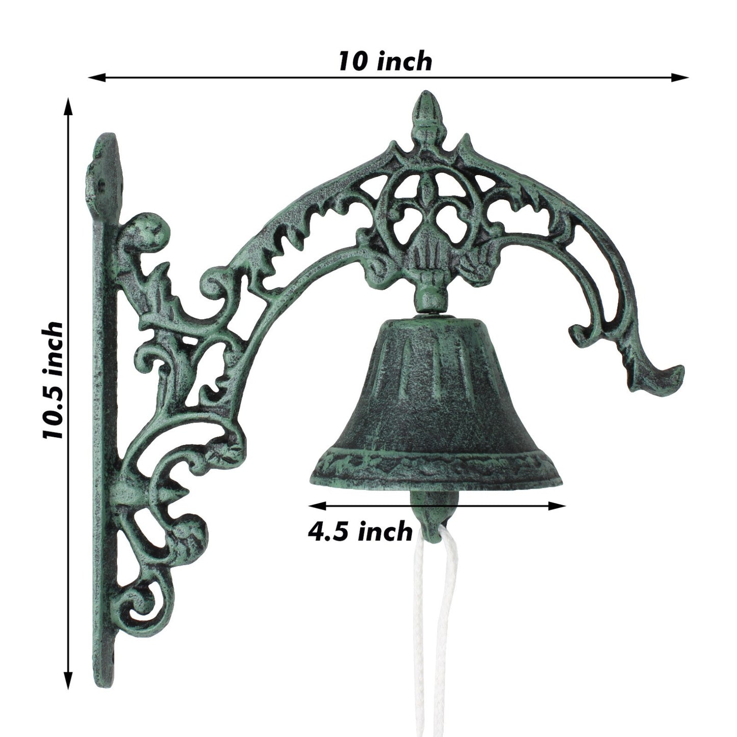 Large Verdigris Cast Iron Dinner Bell Wall Mounted Fleur De Lis Vintage Style