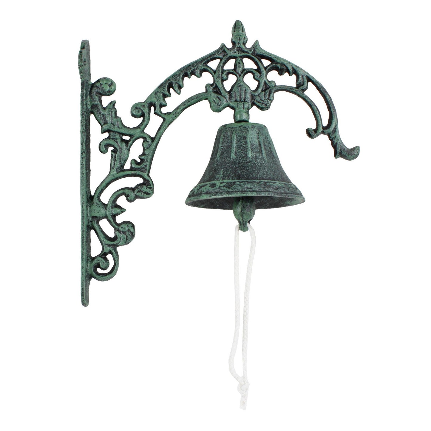 Large Verdigris Cast Iron Dinner Bell Wall Mounted Fleur De Lis Vintage Style