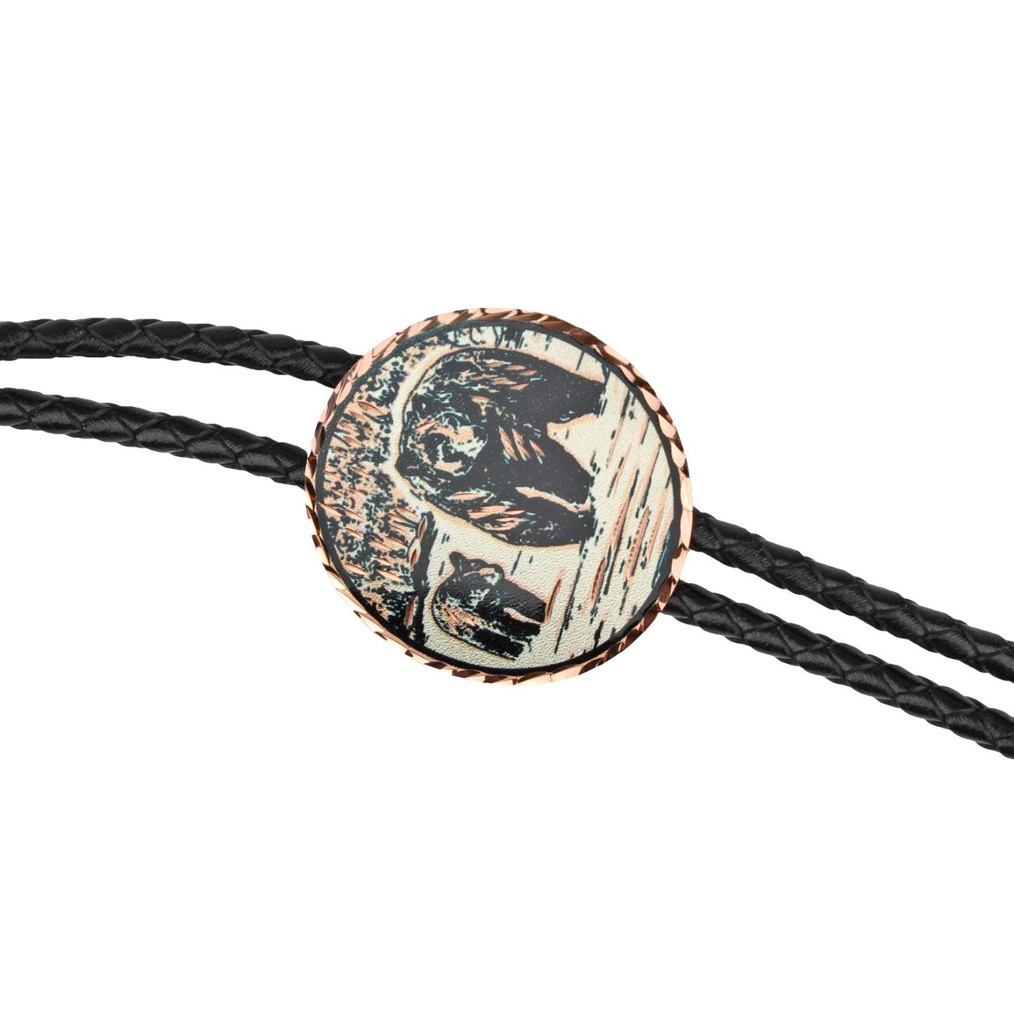 Black Bear & Cub Western Bolo Tie Etched Copper 40 inch Black Cord Made in USA