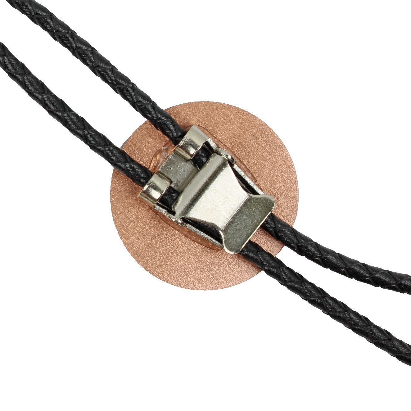 Round Western Cross Bolo Tie Etched Copper 40 inch Black Cord Made in USA