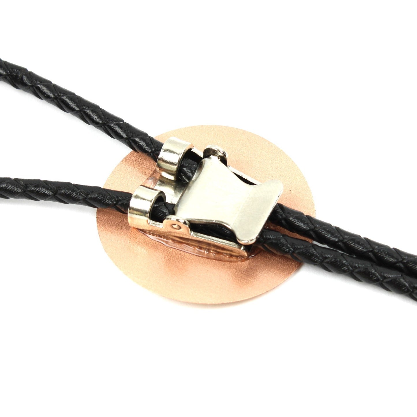 Round Western Cross Bolo Tie Etched Copper 40 inch Black Cord Made in USA