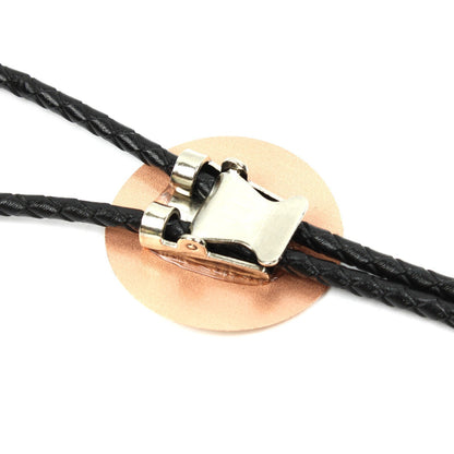 Round Western Cross Bolo Tie Etched Copper 40 inch Black Cord Made in USA