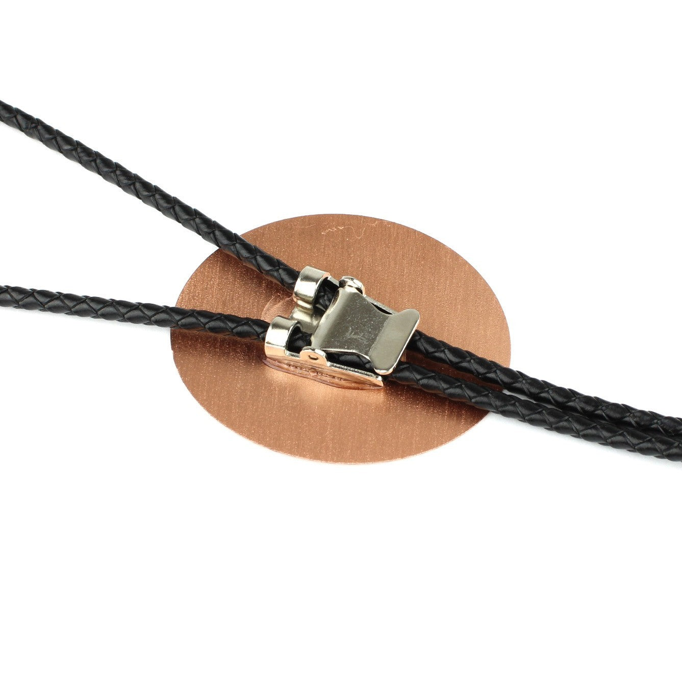 Western Rodeo Bull Riding Bolo Tie Etched Copper 40 inch Black Cord Made in USA