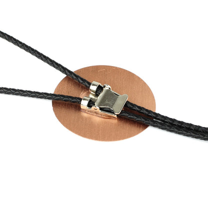 Western Rodeo Bull Riding Bolo Tie Etched Copper 40 inch Black Cord Made in USA