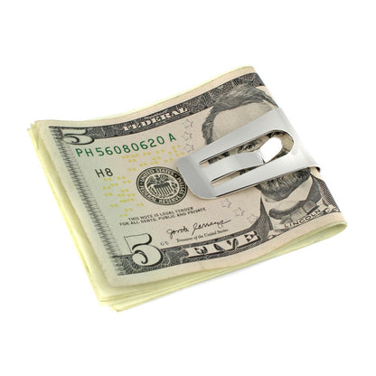 Chrome Plated Metal Money Clip Etched Copper Buffalo Inlay 2 1/8 x 1 x 1/4 in