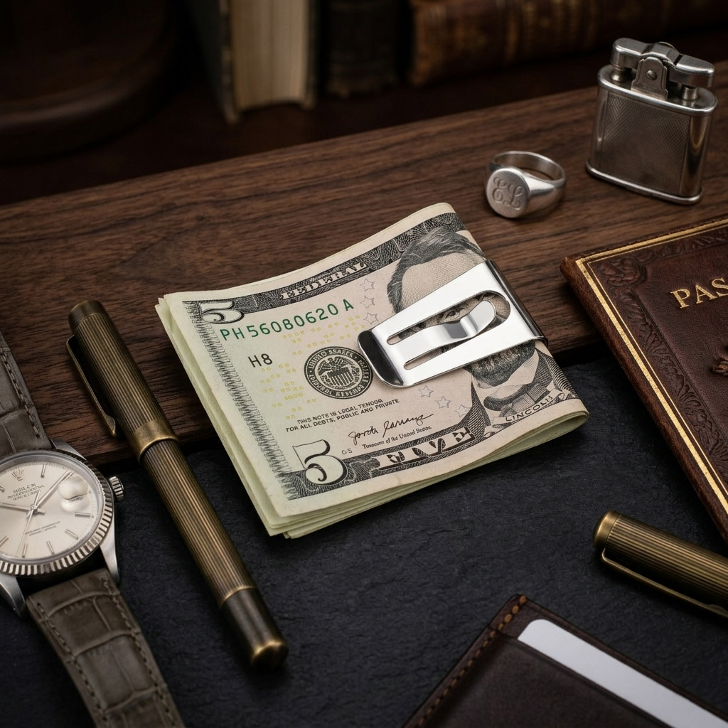 Grizzly Bear Money Clip Chrome Plated Metal Etched Copper Inlay Made in USA