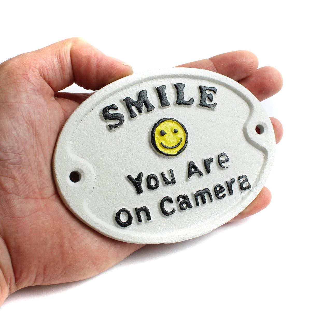 Cast Iron Smile You Are On Camera Sign Security Video Surveillance Plaque 4 3/4"