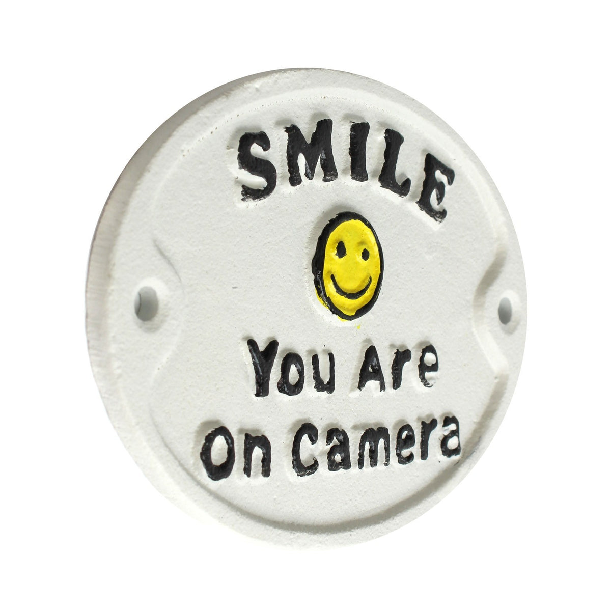 Cast Iron Smile You Are On Camera Sign Security Video Surveillance Plaque 4 3/4"