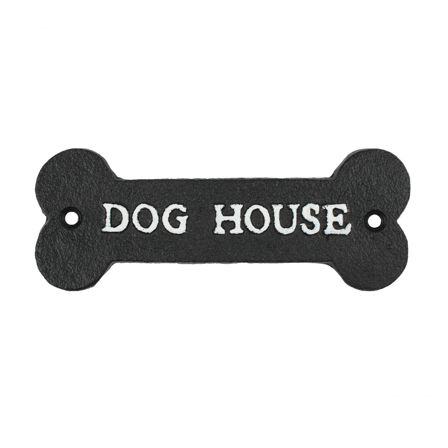 Small Cast Iron DOG HOUSE Bone Shape Metal Wall Plaque Sign Decor Black 5 7/8 in