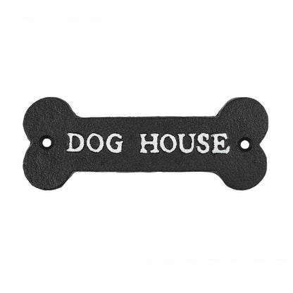 Small Cast Iron DOG HOUSE Bone Shape Metal Wall Plaque Sign Decor Black 5 7/8 in
