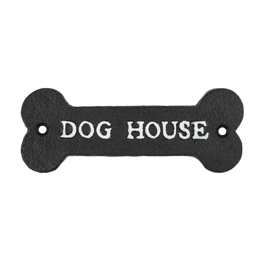 Small Cast Iron DOG HOUSE Bone Shape Metal Wall Plaque Sign Decor Black 5 7/8 in