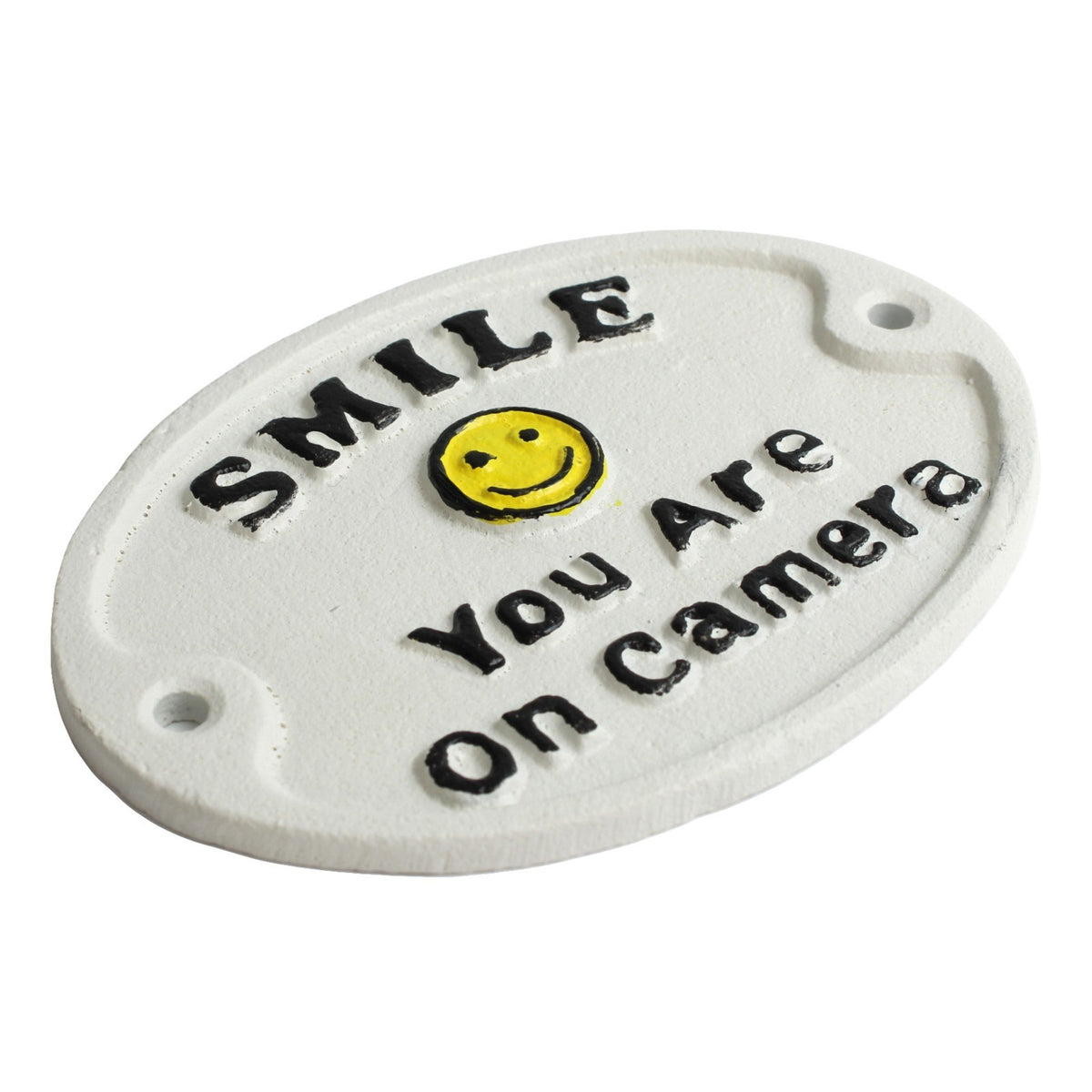 Cast Iron Smile You Are On Camera Sign Security Video Surveillance Plaque 4 3/4"