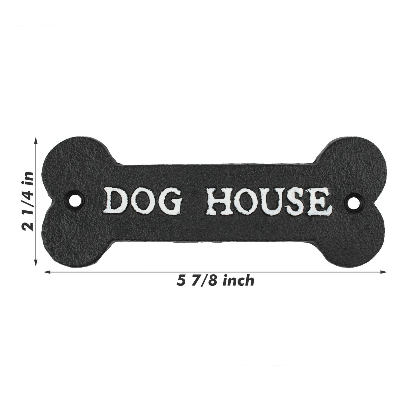 Small Cast Iron DOG HOUSE Bone Shape Metal Wall Plaque Sign Decor Black 5 7/8 in