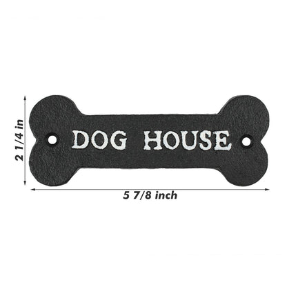 Small Cast Iron DOG HOUSE Bone Shape Metal Wall Plaque Sign Decor Black 5 7/8 in