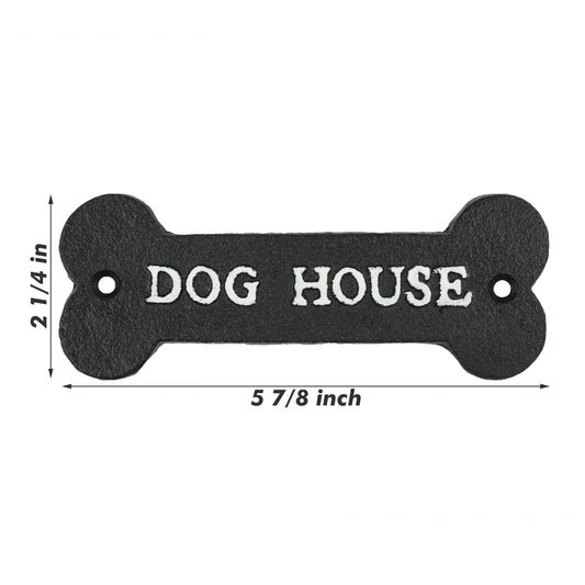Small Cast Iron DOG HOUSE Bone Shape Metal Wall Plaque Sign Decor Black 5 7/8 in