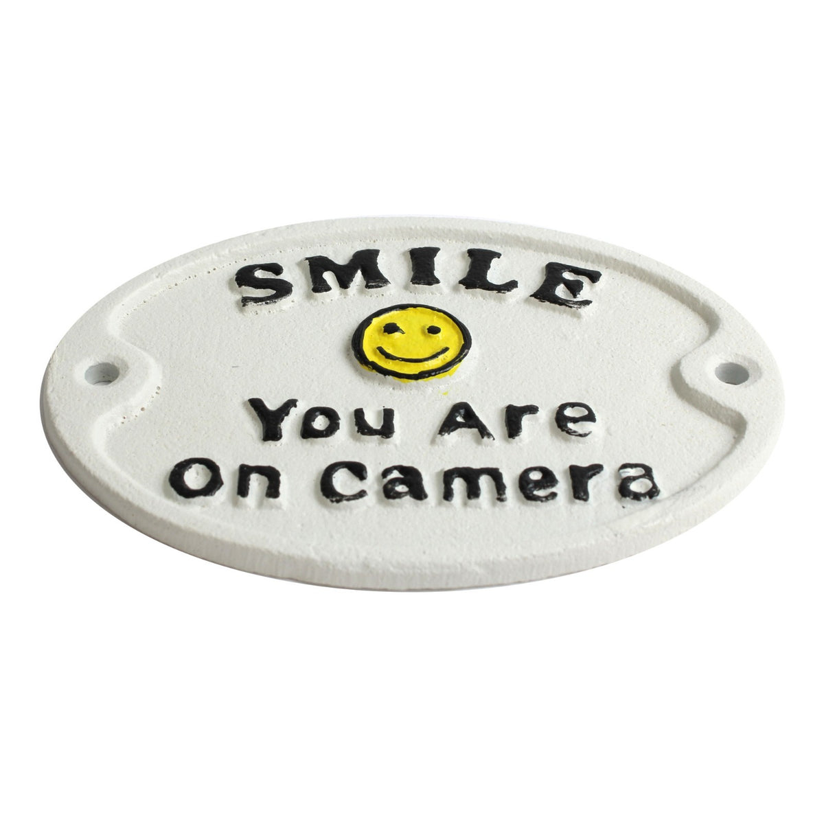 Cast Iron Smile You Are On Camera Sign Security Video Surveillance Plaque 4 3/4"