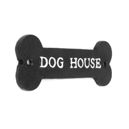 Small Cast Iron DOG HOUSE Bone Shape Metal Wall Plaque Sign Decor Black 5 7/8 in