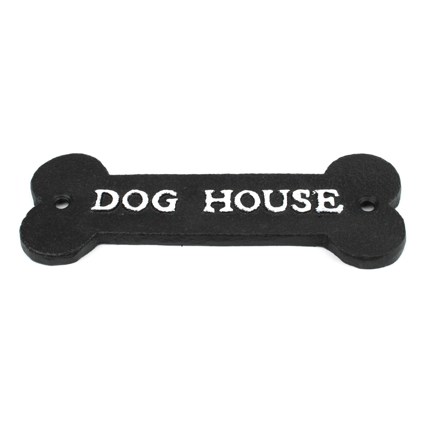 Small Cast Iron DOG HOUSE Bone Shape Metal Wall Plaque Sign Decor Black 5 7/8 in
