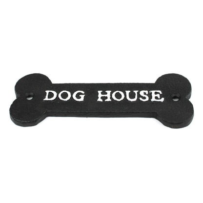 Small Cast Iron DOG HOUSE Bone Shape Metal Wall Plaque Sign Decor Black 5 7/8 in
