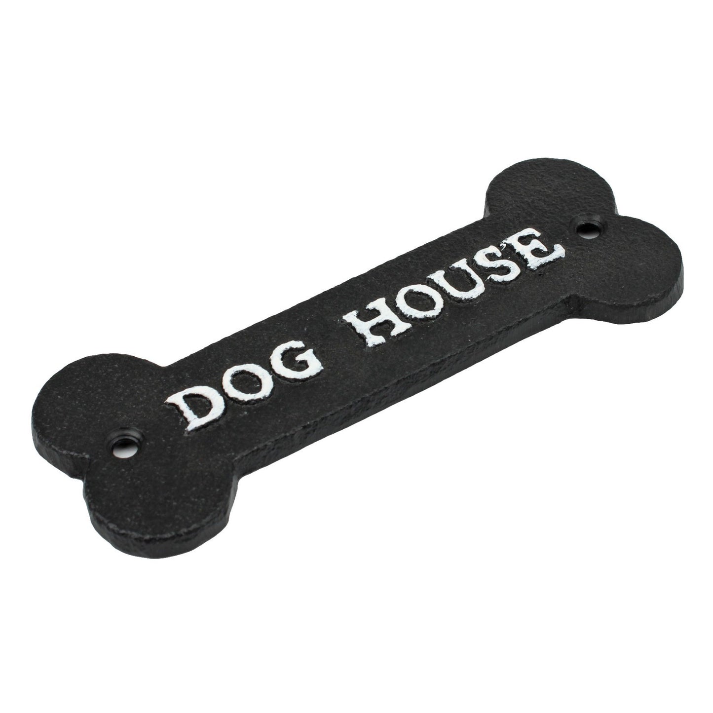 Small Cast Iron DOG HOUSE Bone Shape Metal Wall Plaque Sign Decor Black 5 7/8 in