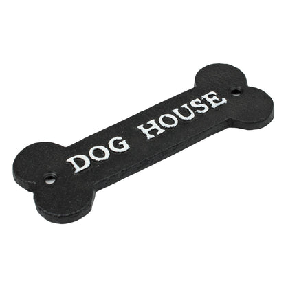 Small Cast Iron DOG HOUSE Bone Shape Metal Wall Plaque Sign Decor Black 5 7/8 in