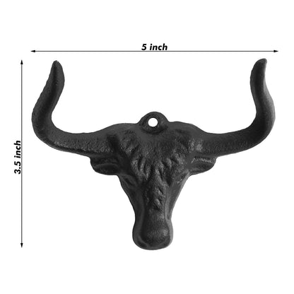 Cast Iron Bull Longhorn Skull Double Wall Hook Western Coat Key Towel Hanger 5"