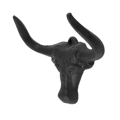 Cast Iron Bull Longhorn Skull Double Wall Hook Western Coat Key Towel Hanger 5"