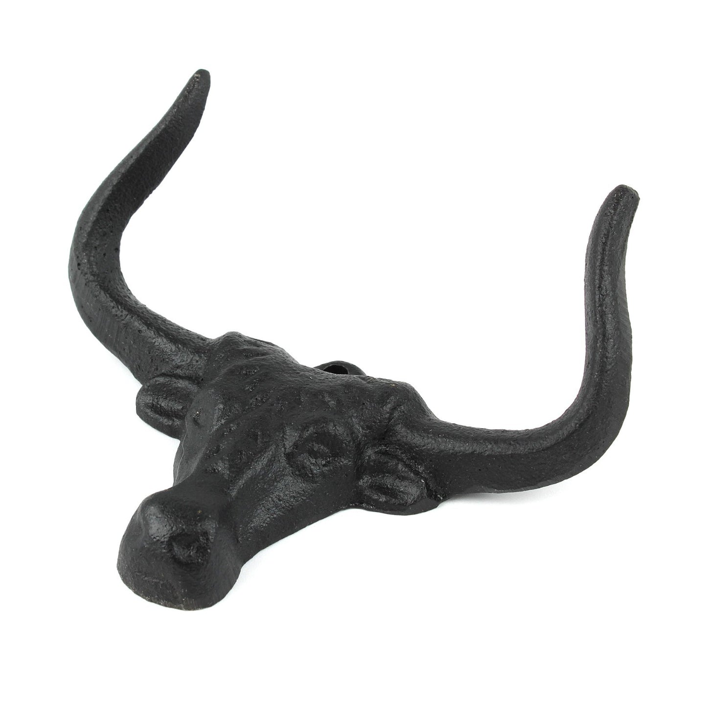 Cast Iron Bull Longhorn Skull Double Wall Hook Western Coat Key Towel Hanger 5"