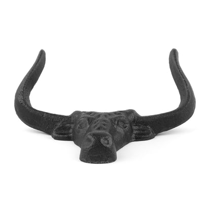 Cast Iron Bull Longhorn Skull Double Wall Hook Western Coat Key Towel Hanger 5"