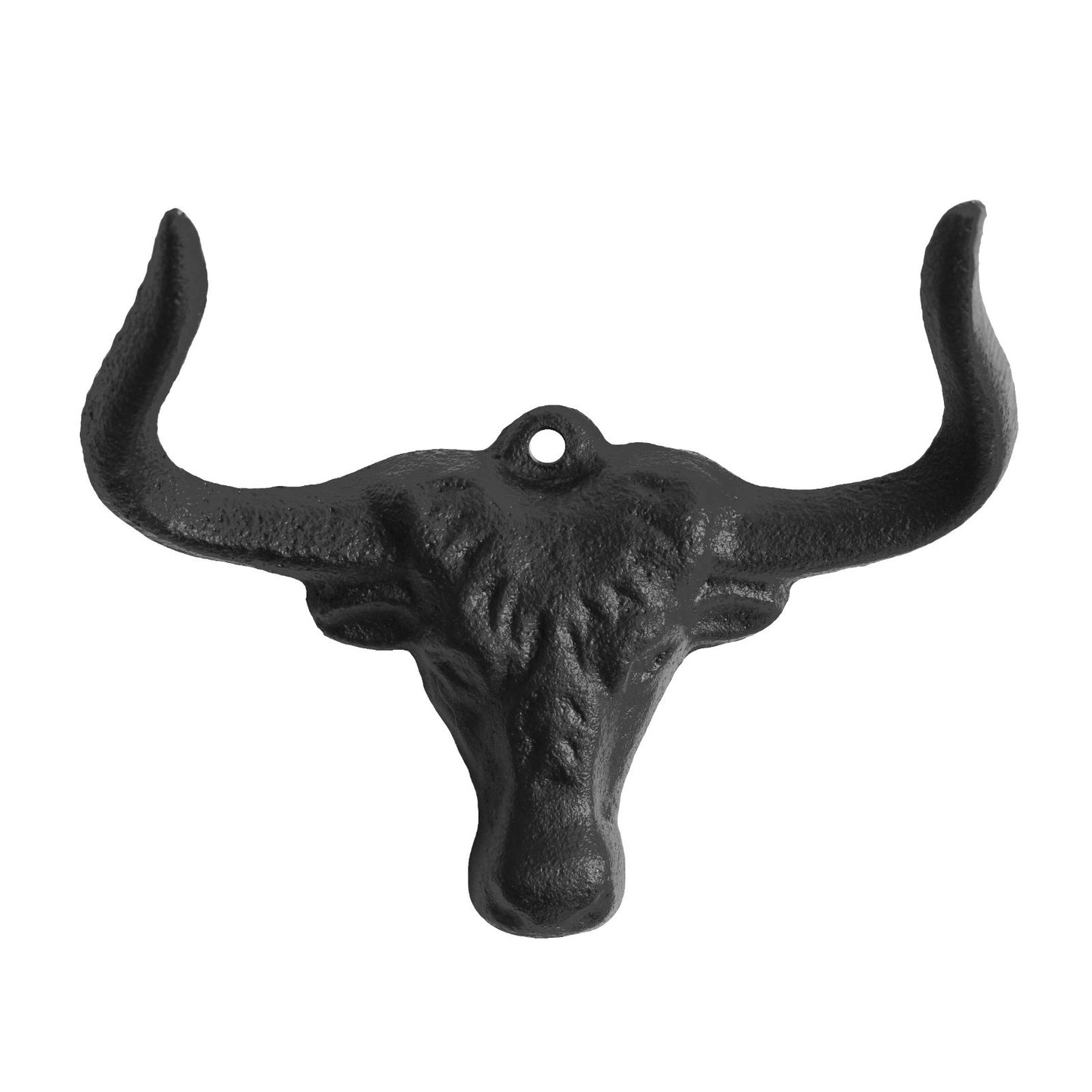 Cast Iron Bull Longhorn Skull Double Wall Hook Western Coat Key Towel Hanger 5"