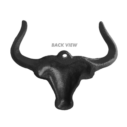 Cast Iron Bull Longhorn Skull Double Wall Hook Western Coat Key Towel Hanger 5"
