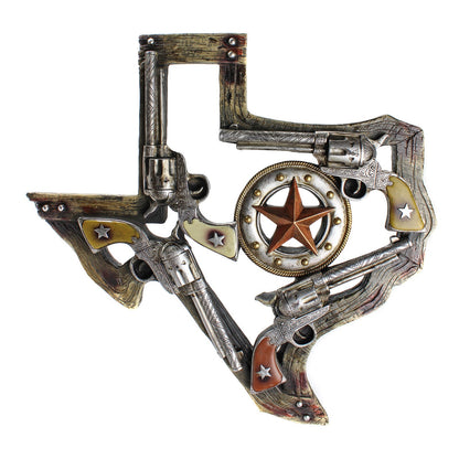 Texas State Map Wall Decor Western Revolver Pistol Star Rustic Accent 18 inch