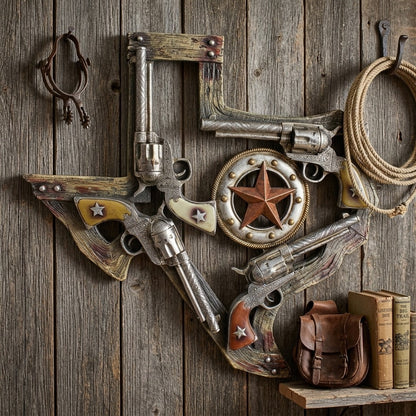Texas State Map Wall Decor Western Revolver Pistol Star Rustic Accent 18 inch