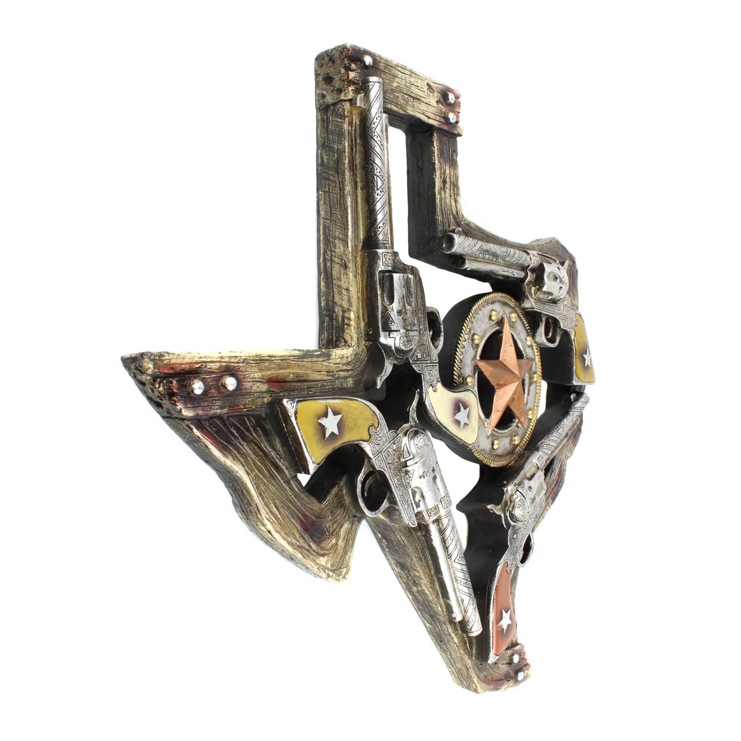 Texas State Map Wall Decor Western Revolver Pistol Star Rustic Accent 18 inch